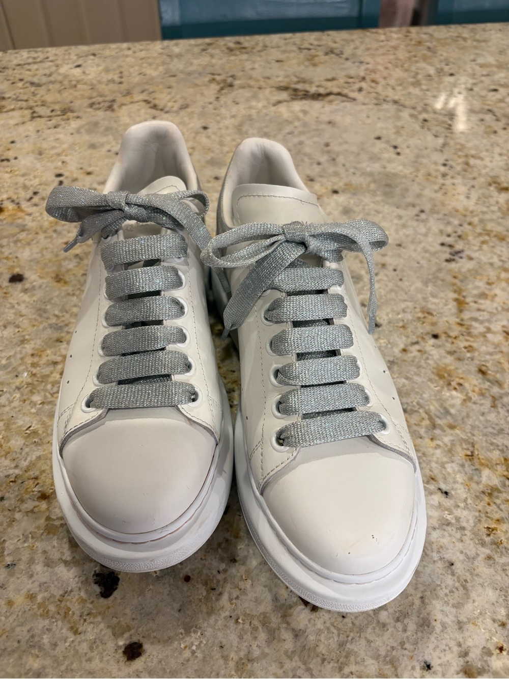 Alexander McQueen White Leather Sneakers with Silver Laces